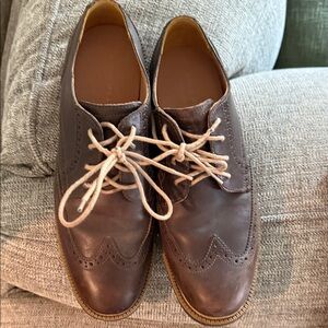 Cole Haan Brown Leather Wingtip Derby Shoes with Tan Laces